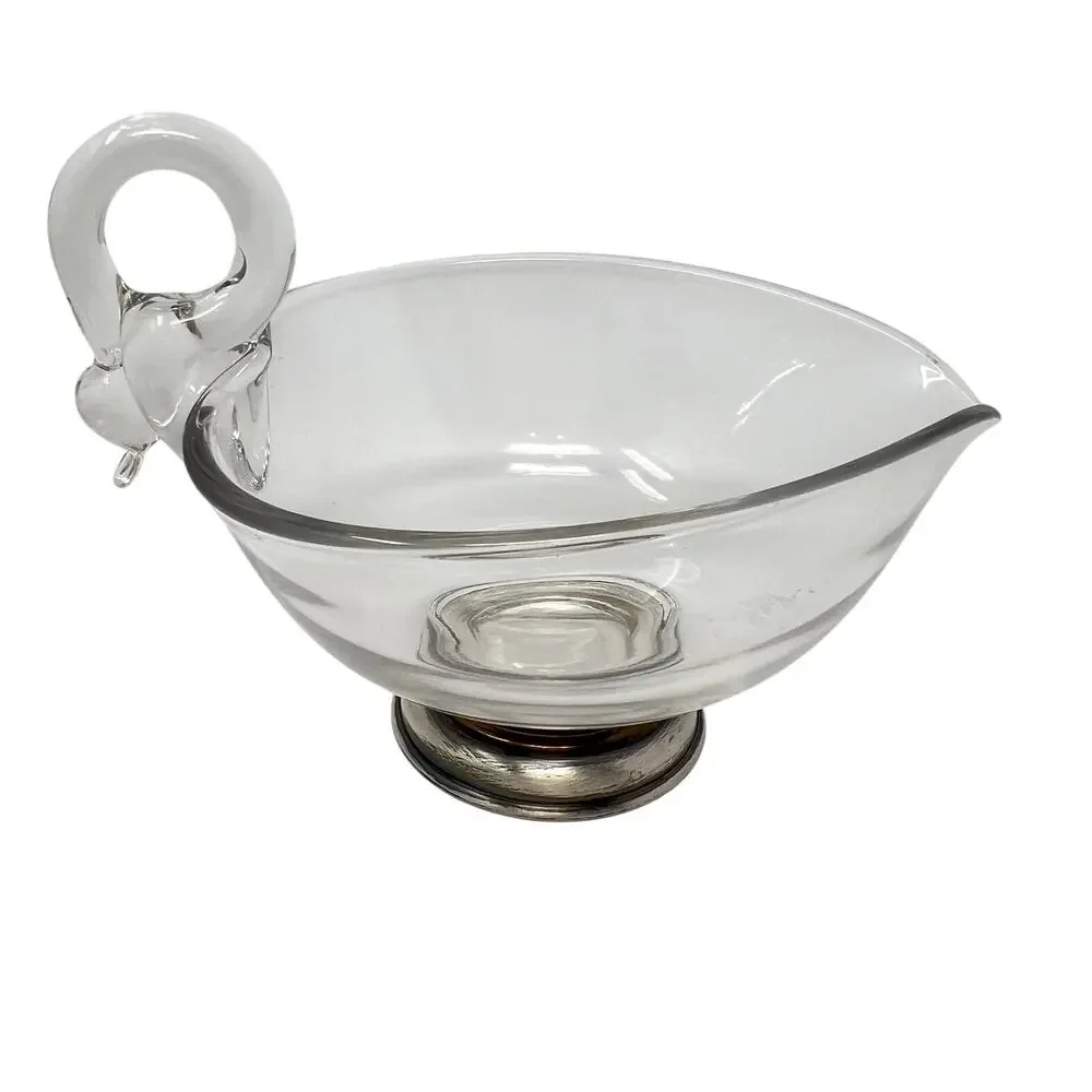 VTG Glass Swan Handle Gravy Boat Sterling Silver Base Duncan Miller Pall Mall